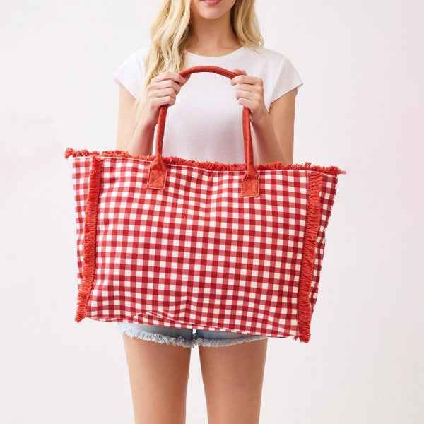 786362 Gingham Terry Cloth Tote Bag