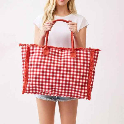 786362 Gingham Terry Cloth Tote Bag