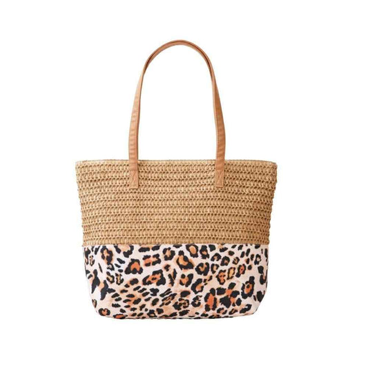 Straw & Leopard Print Tote Bag