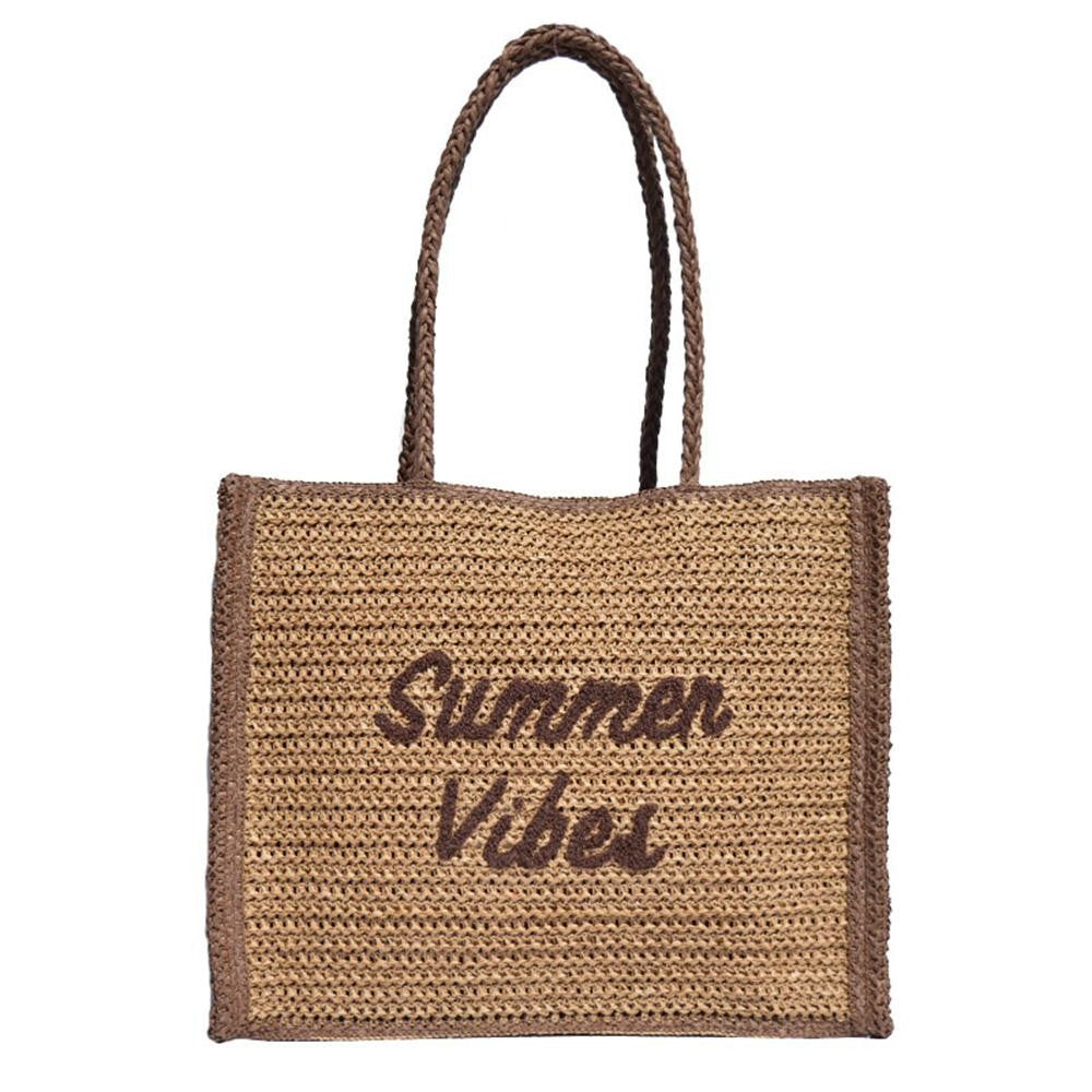 Two Tone Straw "Summer Vibes" Tote Bag