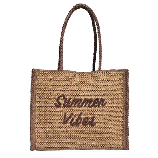 Two Tone Straw "Summer Vibes" Tote Bag