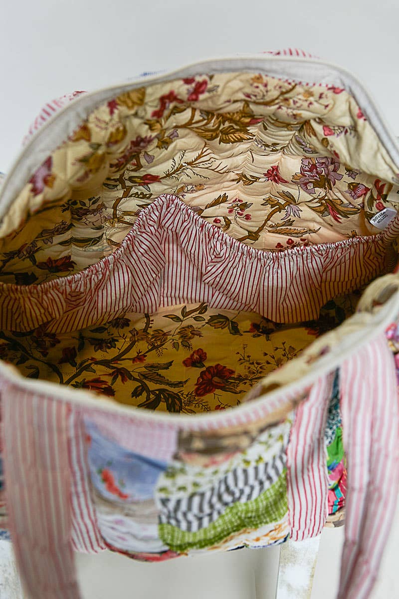 Quilted Multi-Print Mixed Floral Patchwork Duffle Bag