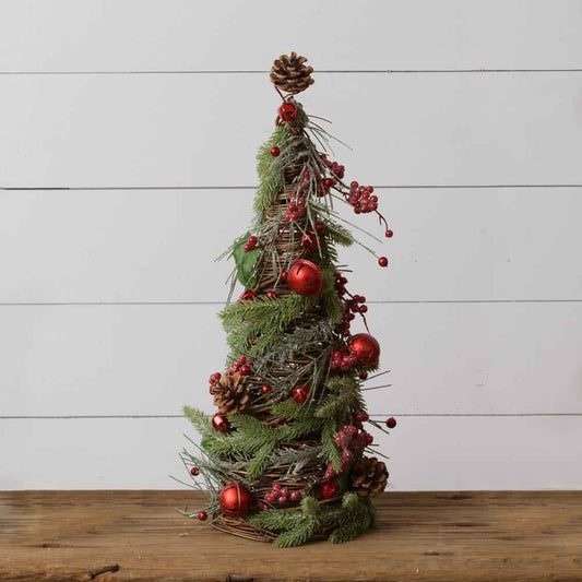 AG Twig Cone Tree - Frosted Evergreens, Bells, Berries - Havens Marketplace