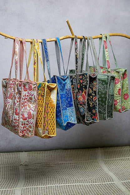 Bohemian Bias Tape Detail Roomy Fit Mint Tote Bag