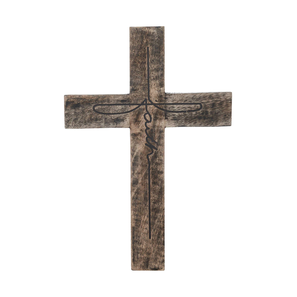 Rustic Solid Wood Faith Cross Wall Decor Distressed 18"