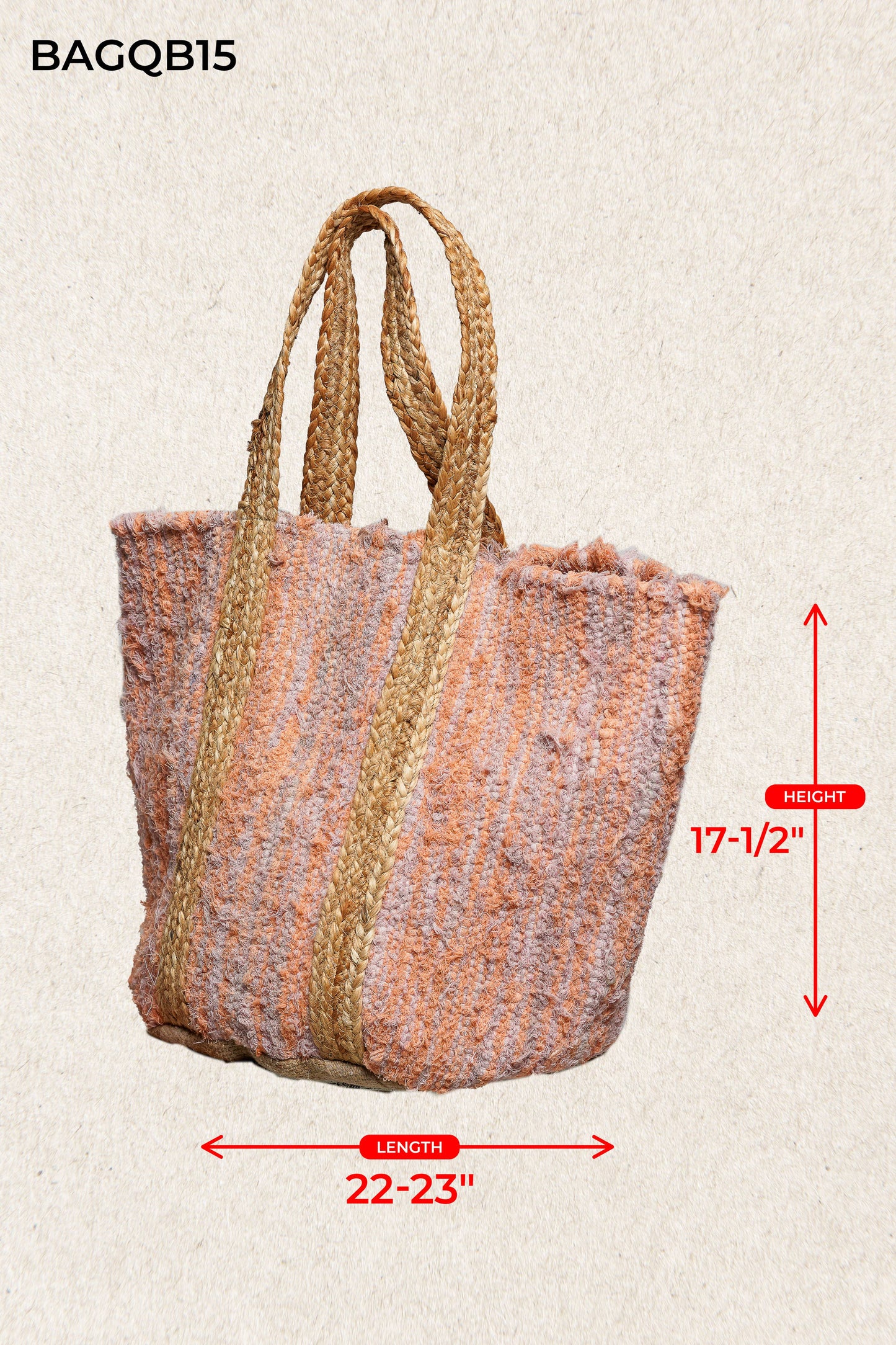 Handwoven Orange Striped Textured Bohemian Casual Tote Bag