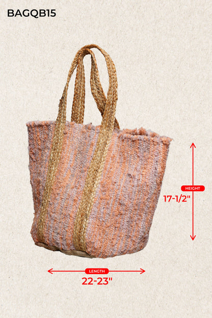 Handwoven Orange Striped Textured Bohemian Casual Tote Bag