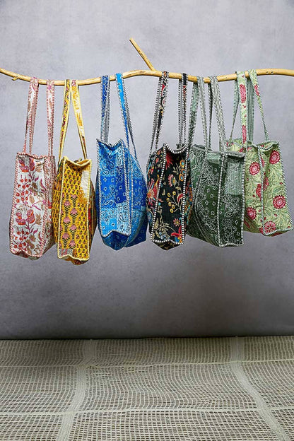 Bohemian Bias Tape Detail Roomy Fit Mint Tote Bag