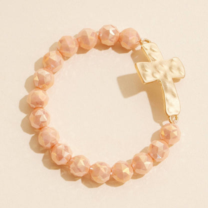 Glass Bead Bracelet | Cross Charm