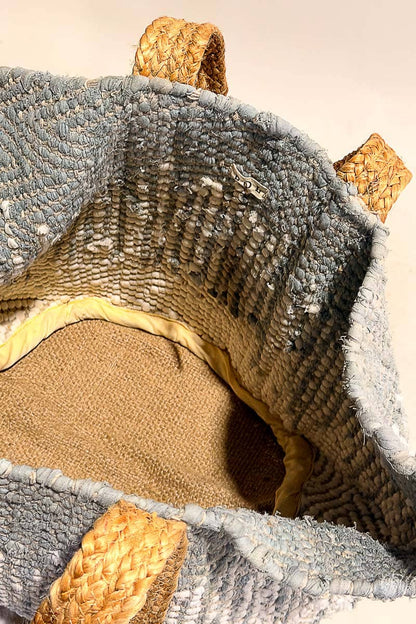 Denim Crochet Woven Tote Bag Boho Dotted Texture