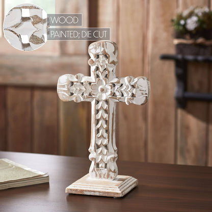 Natural Distressed White Wooden Cross w/ Rosette 13x8