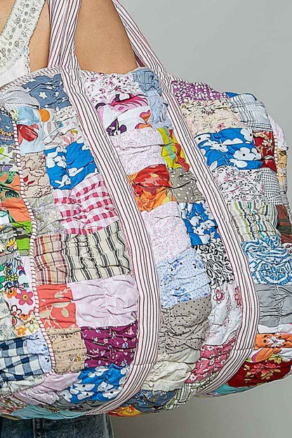 Quilted Multi-Print Mixed Floral Patchwork Duffle Bag