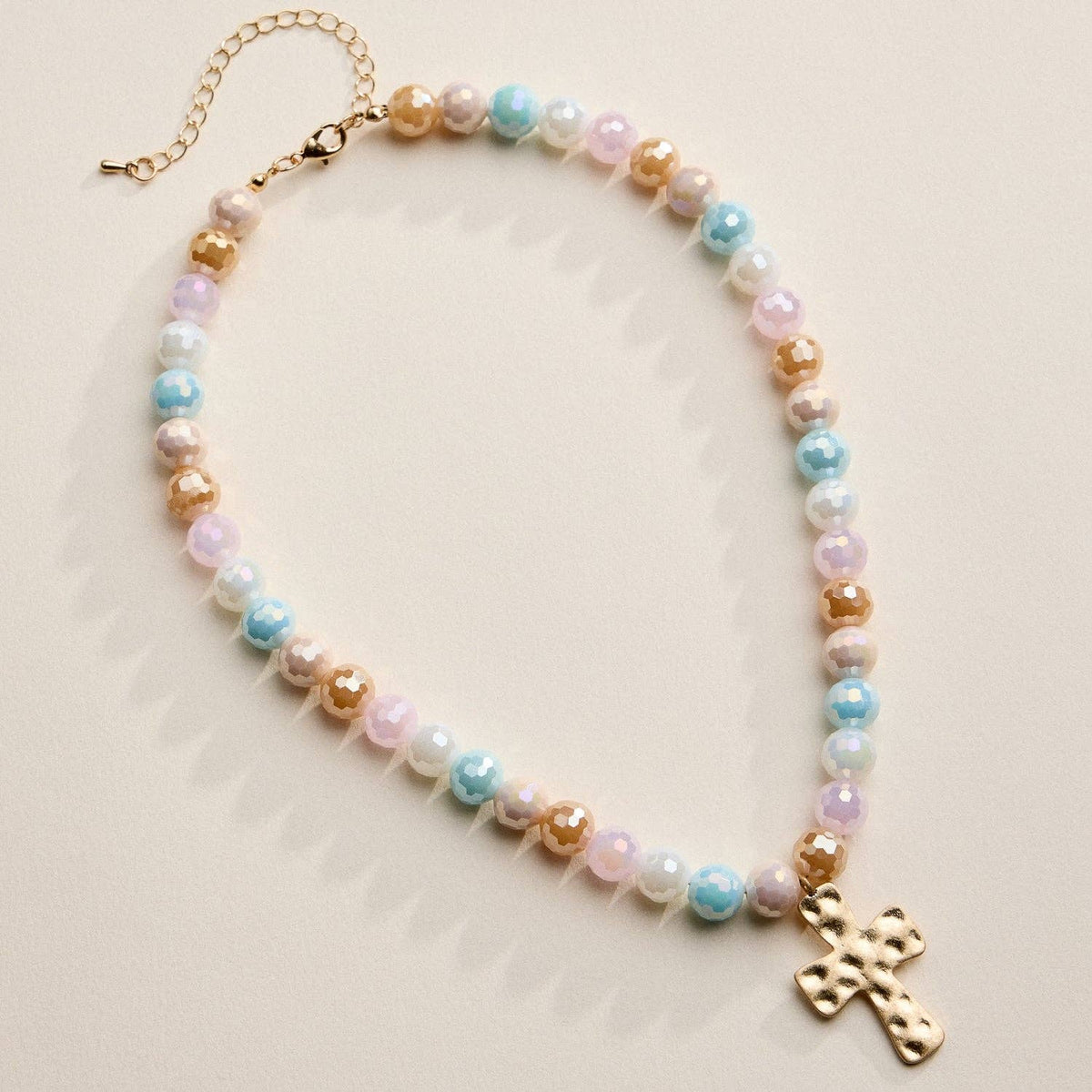 Glass Bead Hammered Cross Charm Necklace | Christian Jewelry