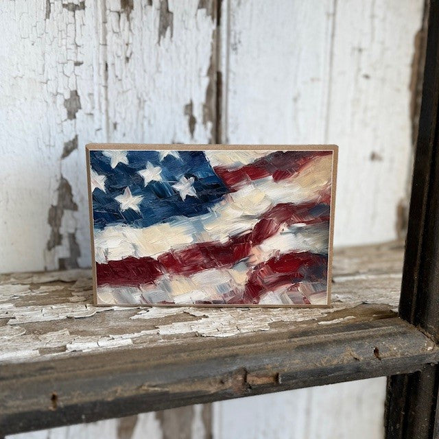 JM Painted American Flag Block Sign