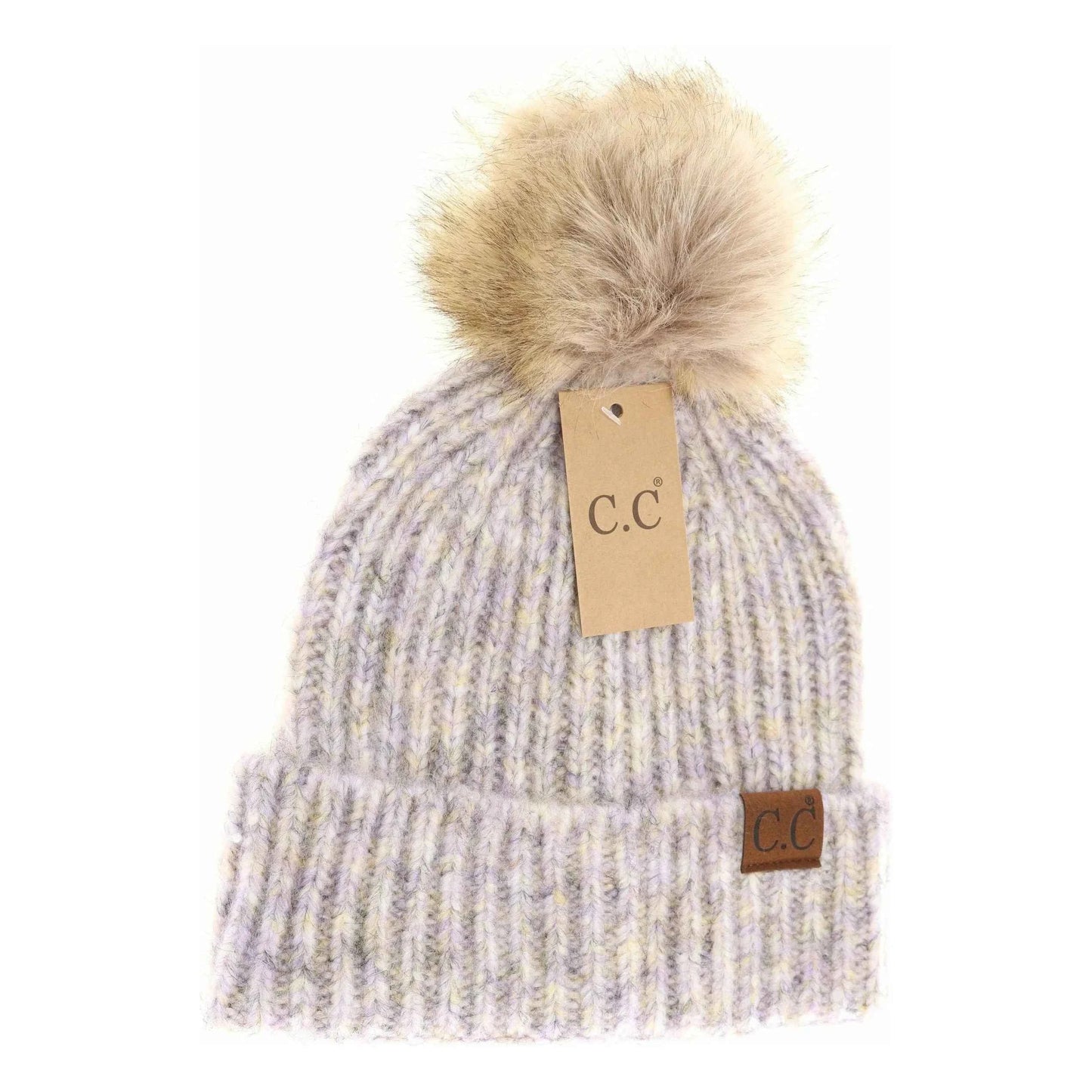 C.C Beanie Soft Ribbed Fur Pom HAT2074 - Havens Marketplace