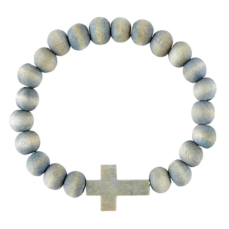 Wood Beaded Cross Bracelet
