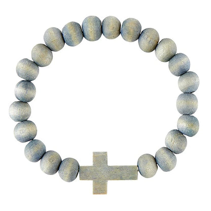 Wood Beaded Cross Bracelet