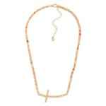 Beaded Necklace Featuring Metal Tone Bubble East West Cross - Havens Marketplace