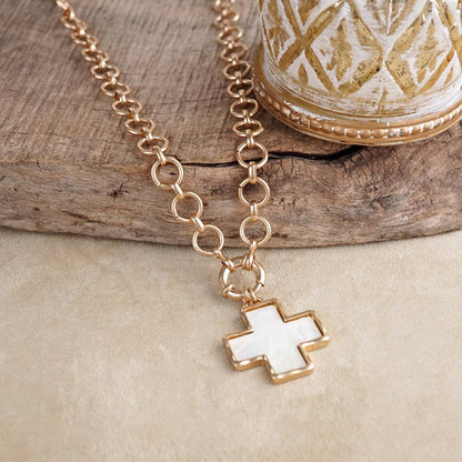 Luminous Cross – Mother of Pearl Charm Necklace