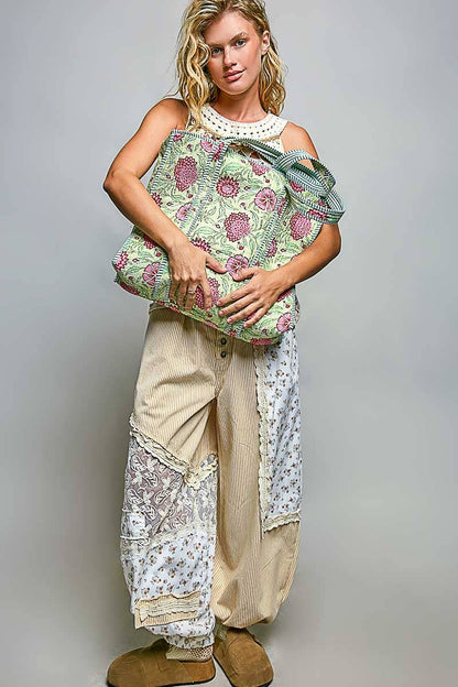 Bohemian Bias Tape Detail Roomy Fit Mint Tote Bag