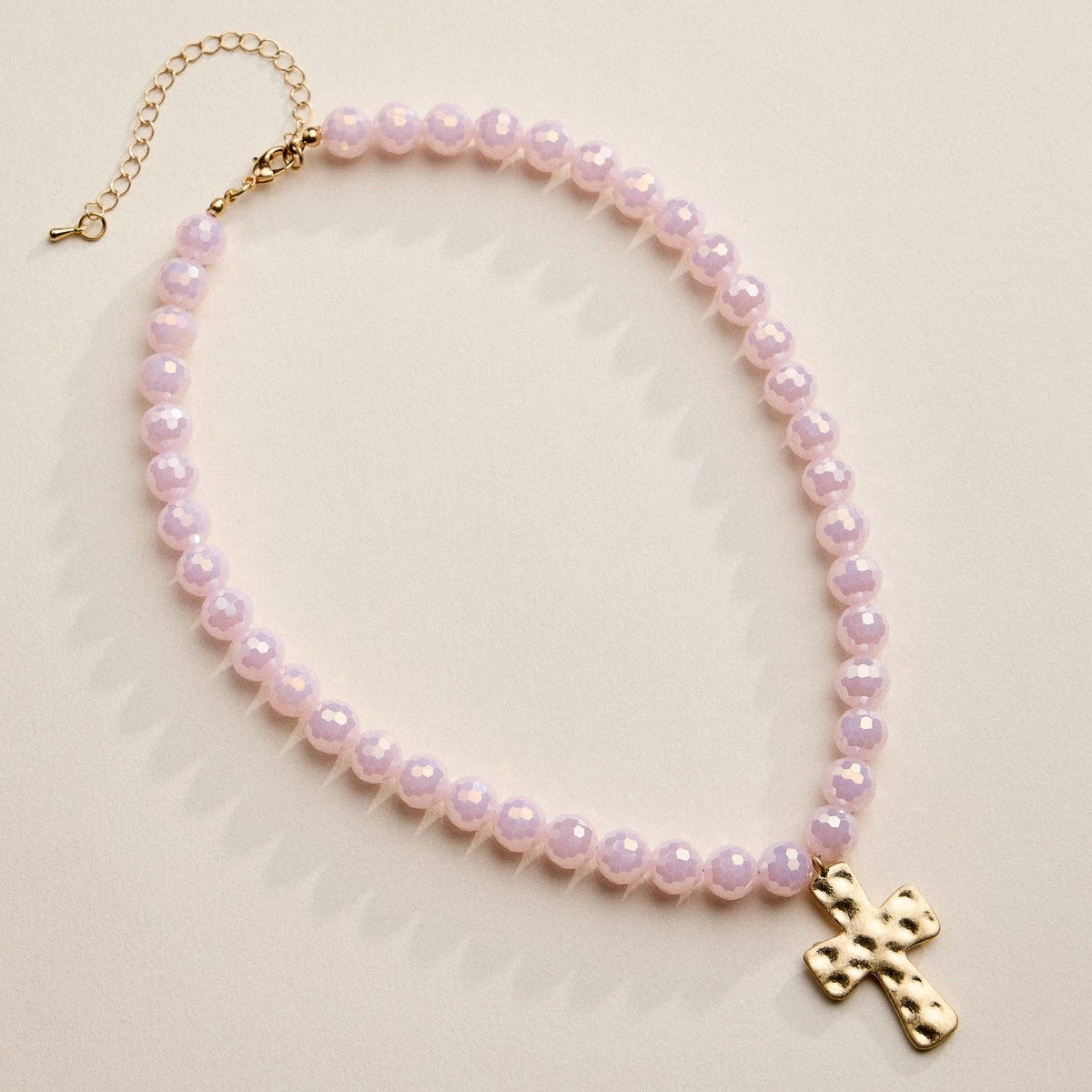 Glass Bead Hammered Cross Charm Necklace | Christian Jewelry