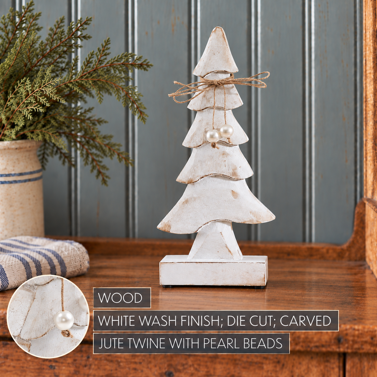 White Wooden Christmas Tree 10in – Pretty in Pearl