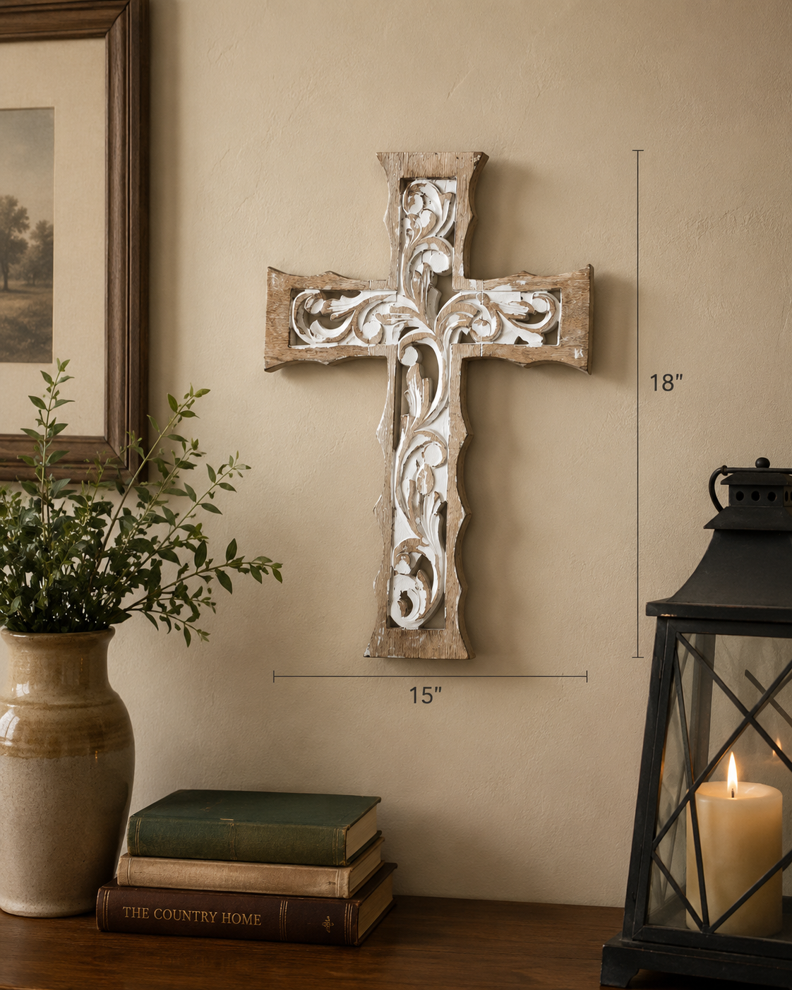 Distressed White Wooden Cross Farmhouse Wall Decor 18x12
