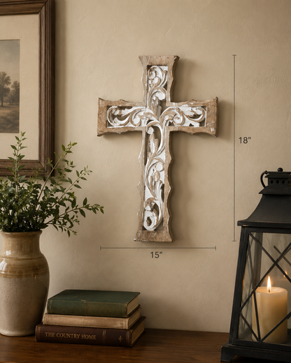 Distressed White Wooden Cross Farmhouse Wall Decor 18x12