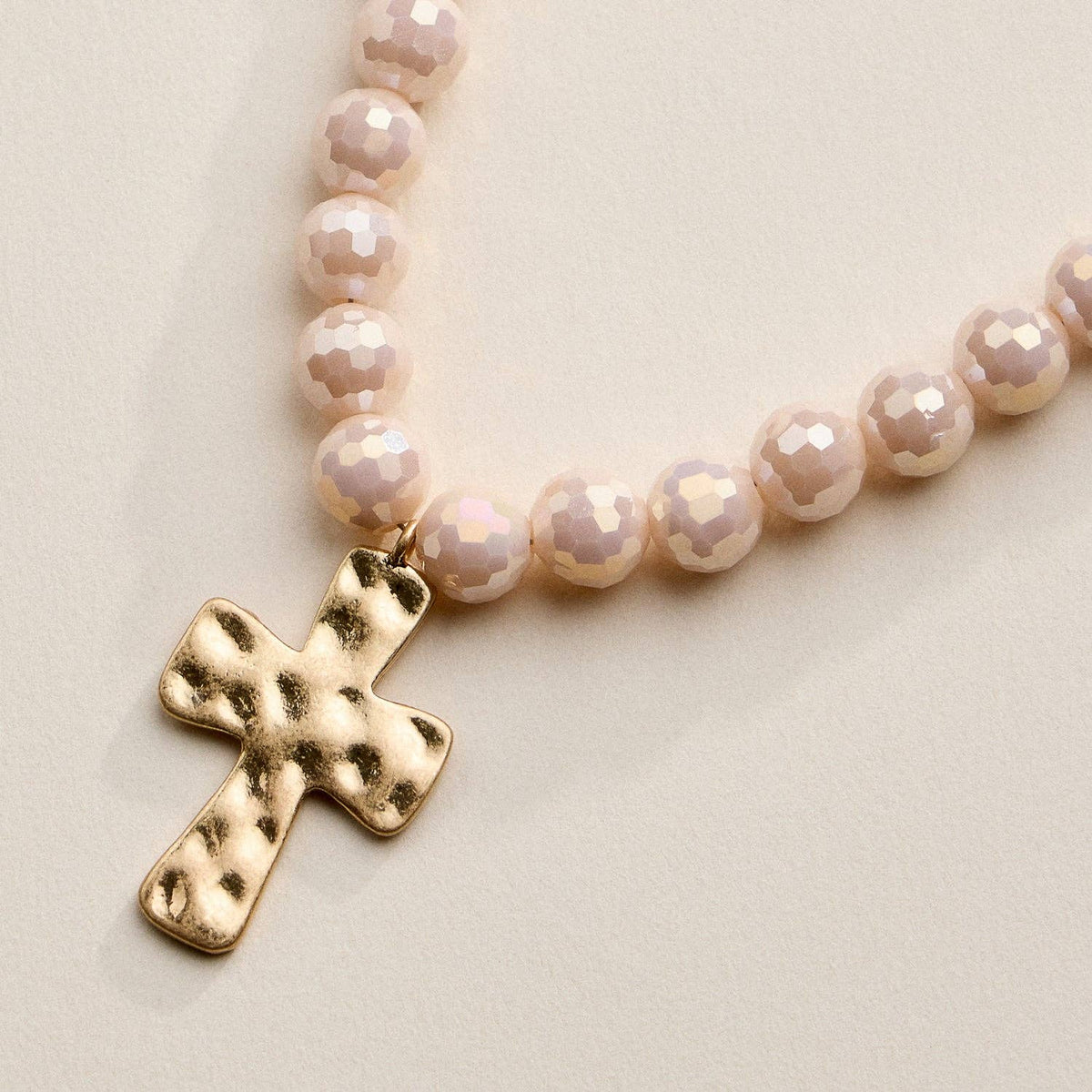 Glass Bead Hammered Cross Charm Necklace | Christian Jewelry