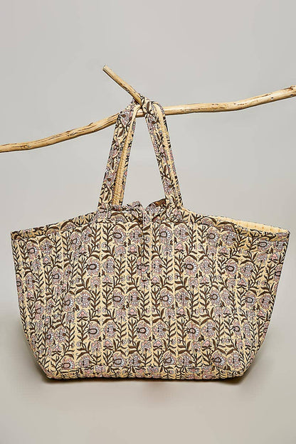 Ribbon-Tie Quilted Floral Jumbo Tote Bag