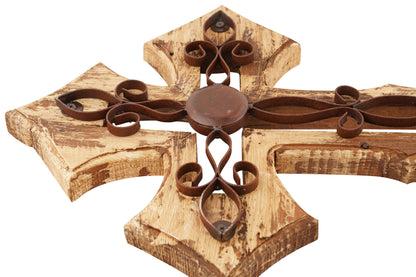 Laredo Wall Cross-Mexican Folk Art-Wood-Handmade-14x19-Wall