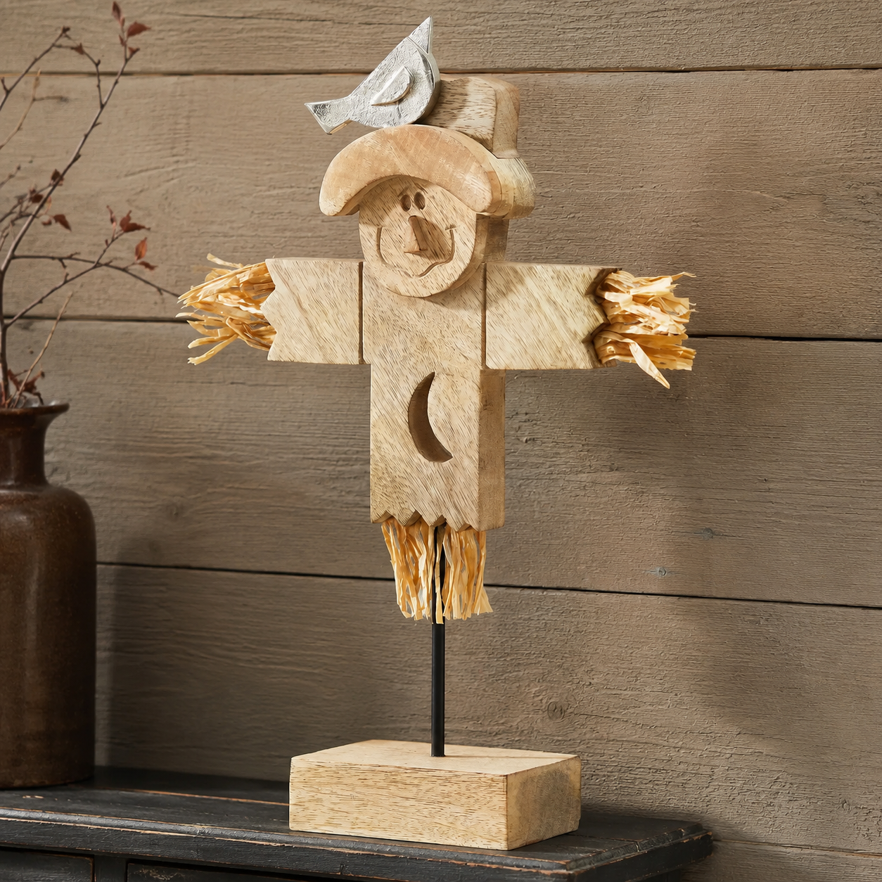Rustic Scarecrow Figurine 16.25" Farmhouse Fall Decor