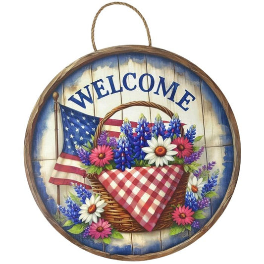 18" Round Floral Flag Sign