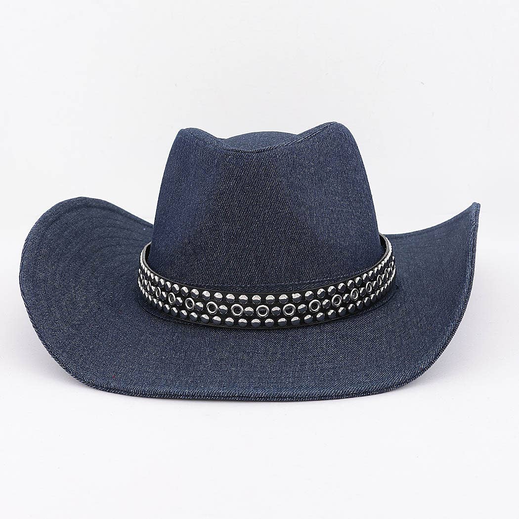 Studded Denim Cowboy Hat