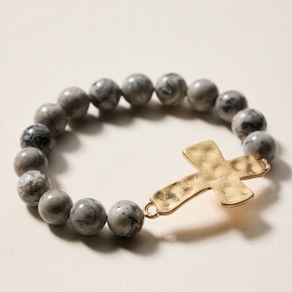 Natural Stone Cross Bracelet | Christian Faith Jewelry