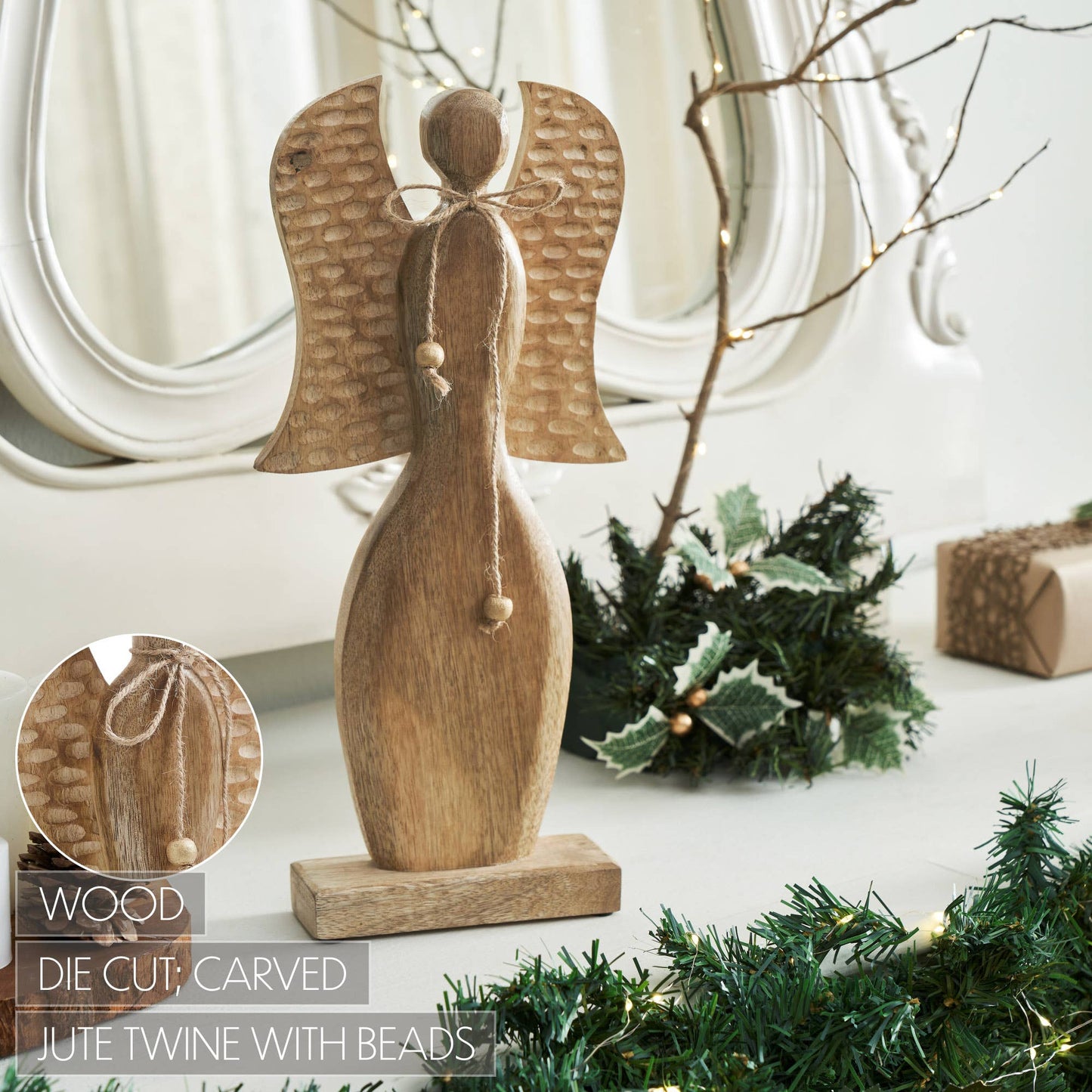 Natural Wooden Angel 15.75x7.5x2