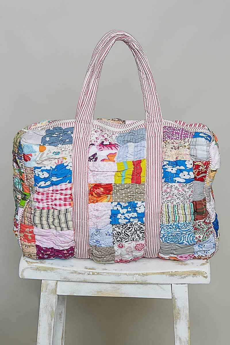 Quilted Multi-Print Mixed Floral Patchwork Duffle Bag
