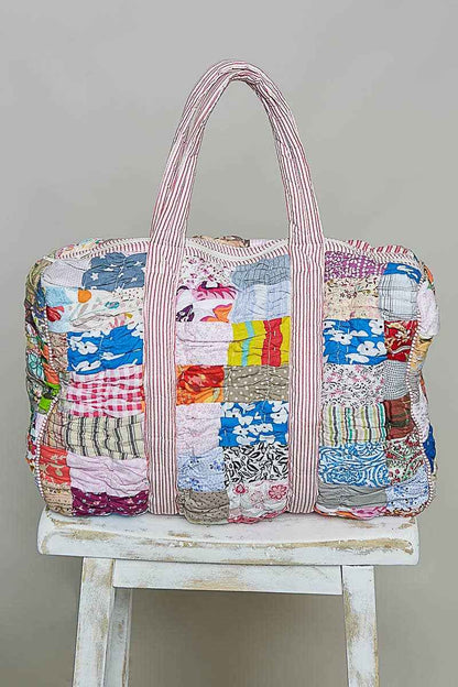 Quilted Multi-Print Mixed Floral Patchwork Duffle Bag