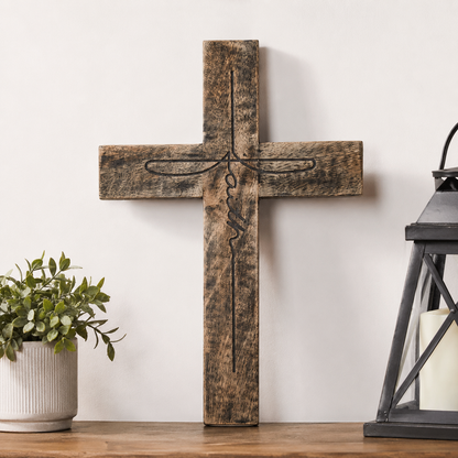 Rustic Solid Wood Faith Cross Wall Decor Distressed 18"