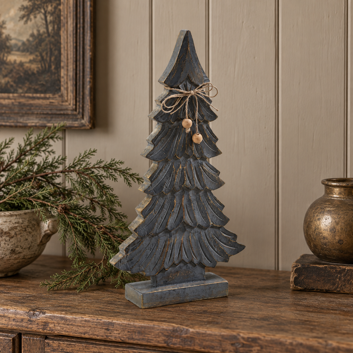 Gray Six-Tiered Wooden Christmas Tree 16.5in