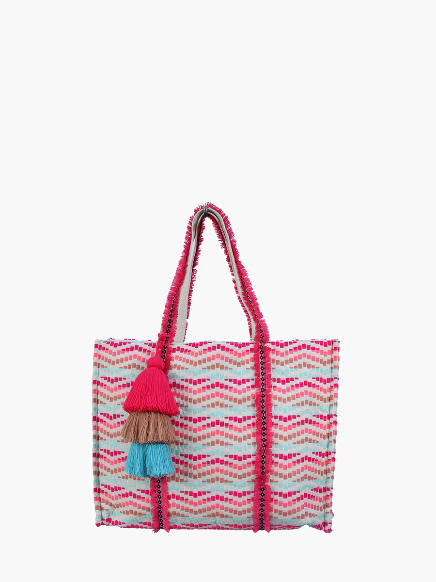 Karla Boho Cotton Tote w/ Triple Tassels M2482