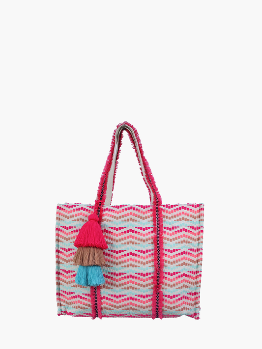 Karla Boho Cotton Tote w/ Triple Tassels M2482