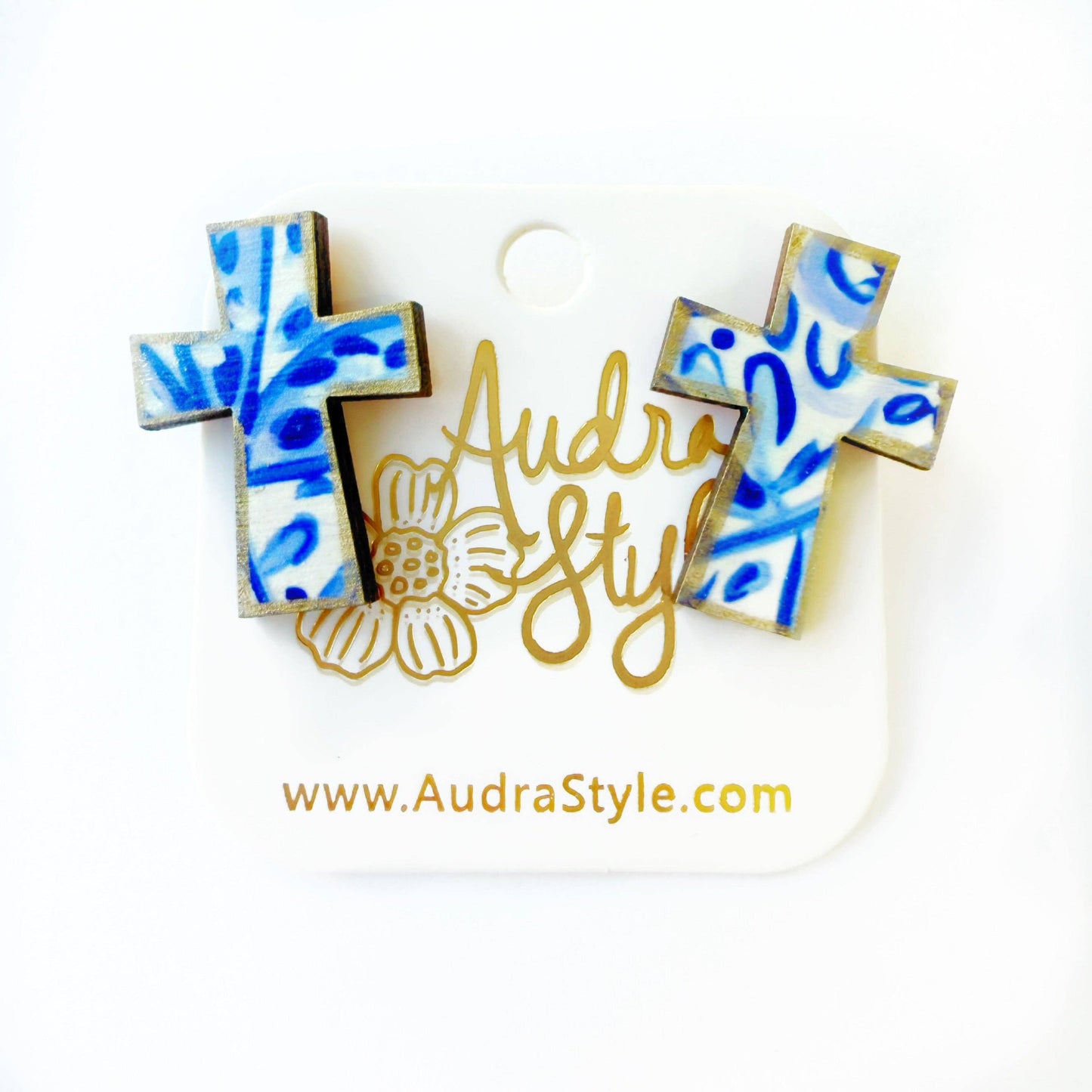 Blue and White Cross Stud - Colorful Earring