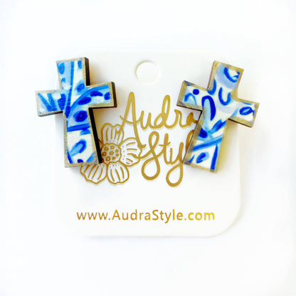 Blue and White Cross Stud - Colorful Earring