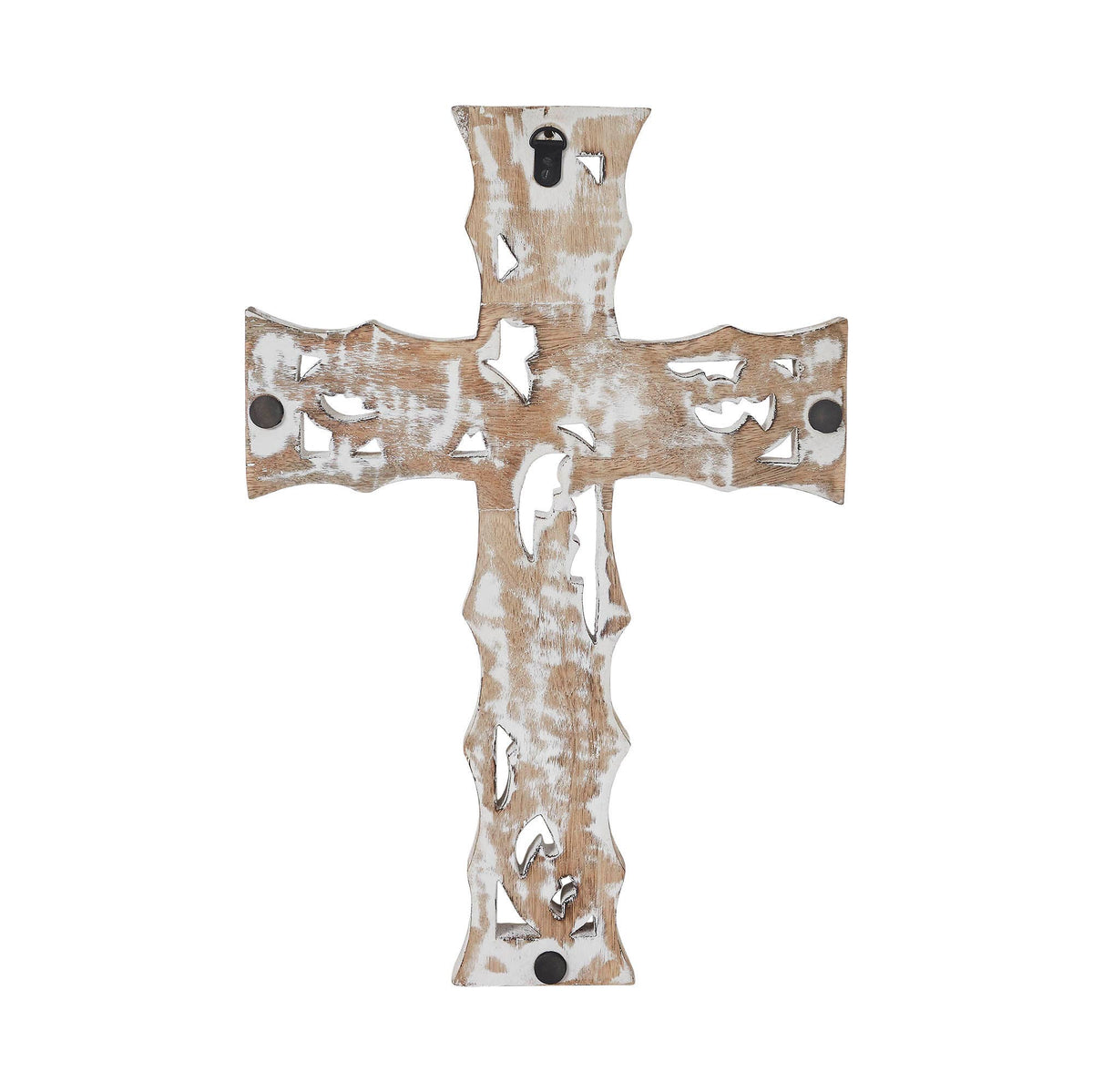 Distressed White Wooden Cross Farmhouse Wall Decor 18x12