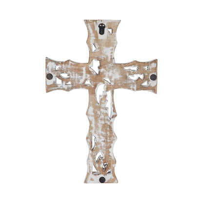 Distressed White Wooden Cross Farmhouse Wall Decor 18x12