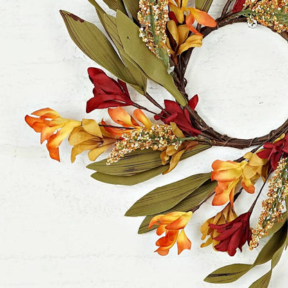 31633-3.5in Candle Ring-Orange Burgundy wild flower w/ heather