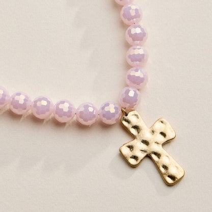 Glass Bead Hammered Cross Charm Necklace | Christian Jewelry
