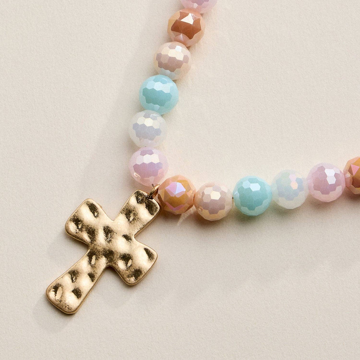 Glass Bead Hammered Cross Charm Necklace | Christian Jewelry