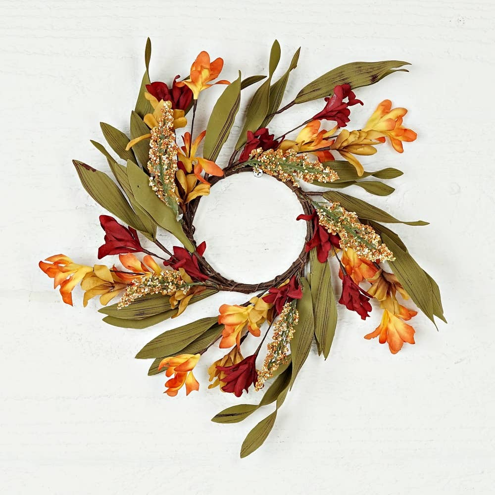 31633-3.5in Candle Ring-Orange Burgundy wild flower w/ heather